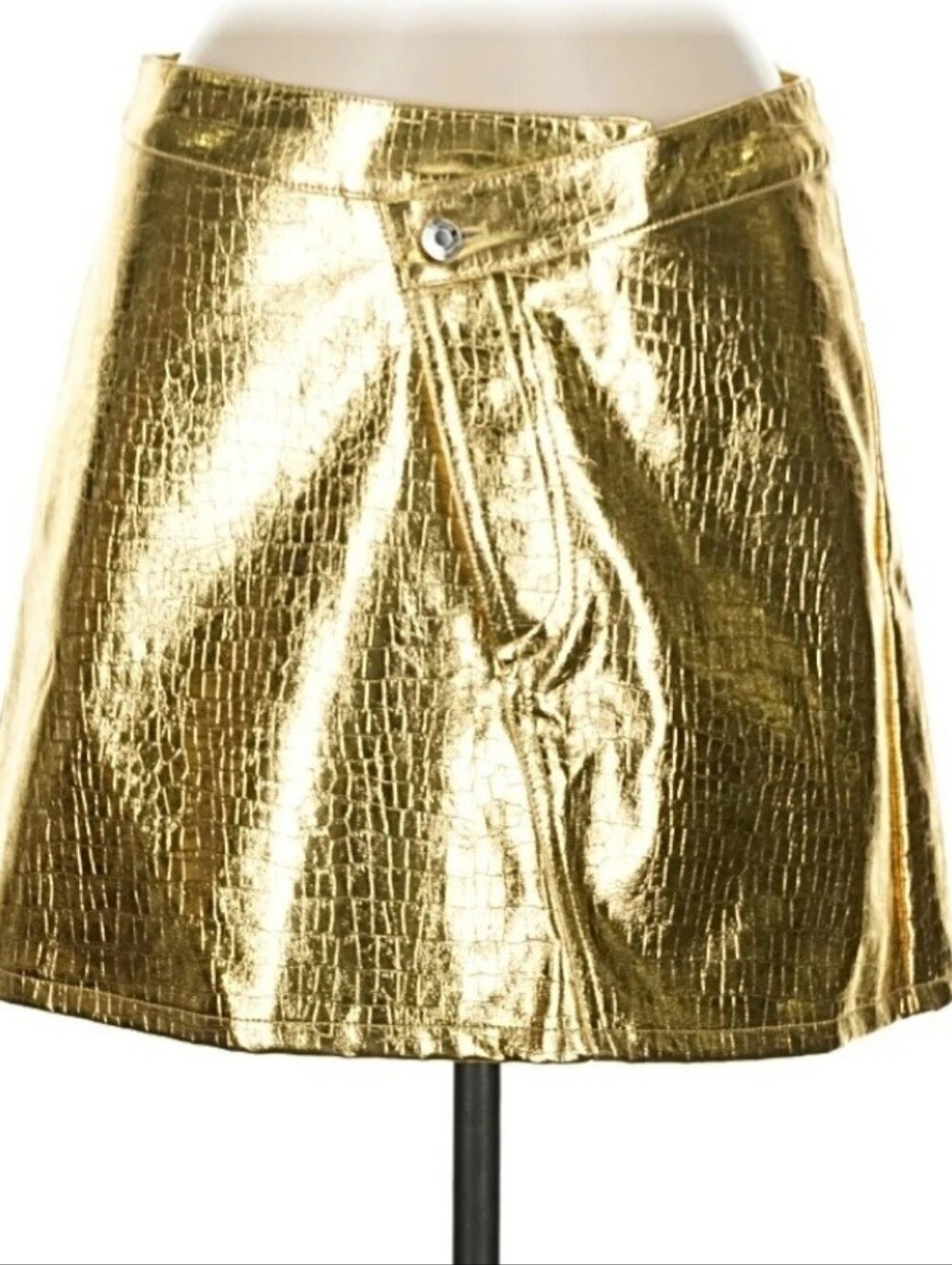 TORN BY RONNY KOBO Metallic Gold Croc-Embossed Mini Skirt NWT SIZE L